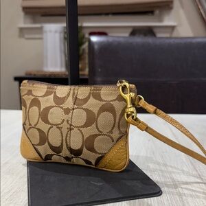 Coach Tan and Brown Signature Wristlet